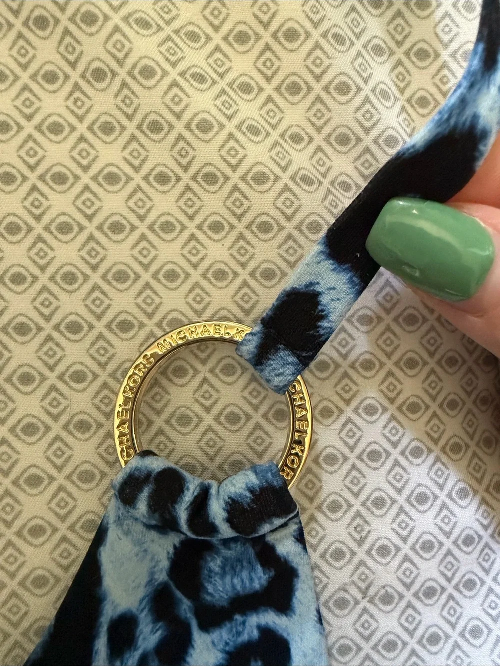 Michael Kors Light Blue and Black Leopard-Print Triangle Bikini